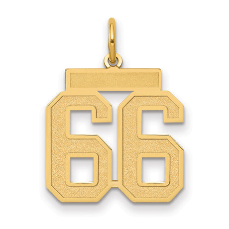14k Yellow Gold Number 66 Pendant, Bold Varsity Jersey Style Charm for Men or Unisex Wear