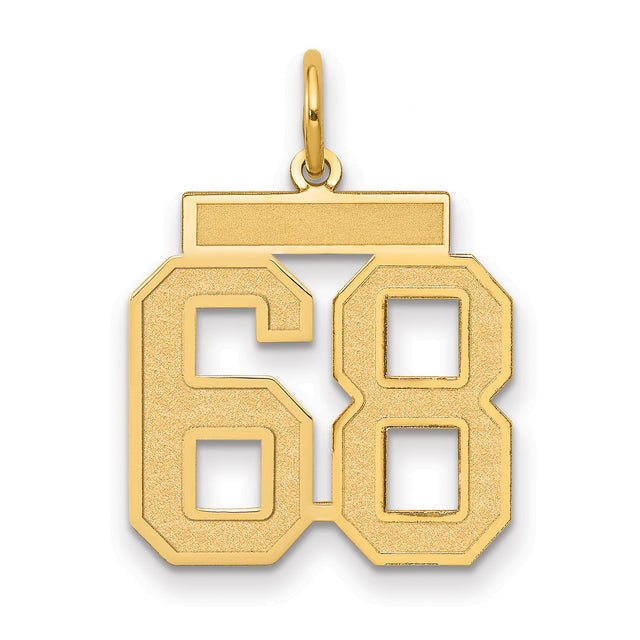 Medium Satin Number 68 Charm Pendant in Real 14k Yellow Gold