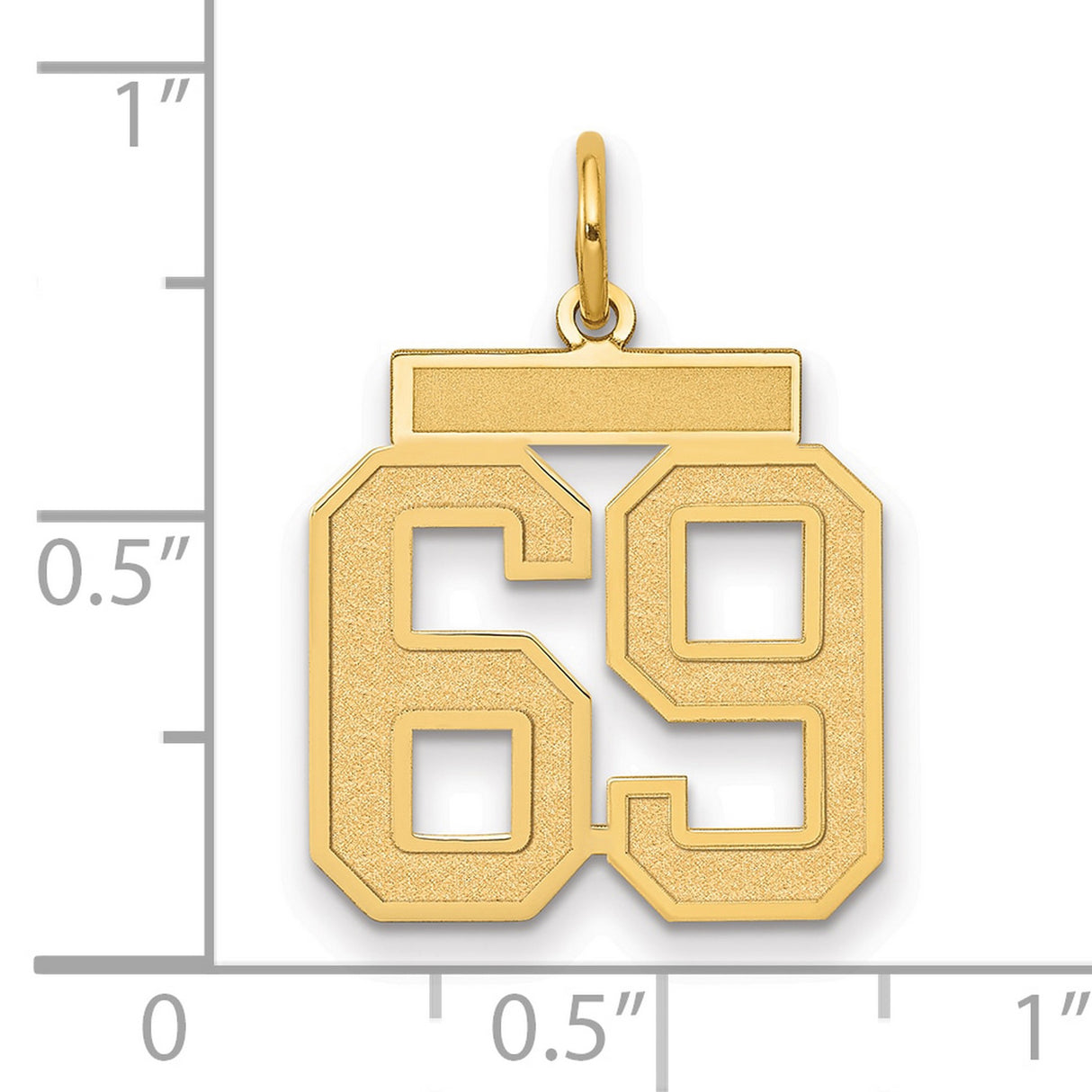Medium Satin Number 69 Charm Pendant in Real 14k Yellow Gold