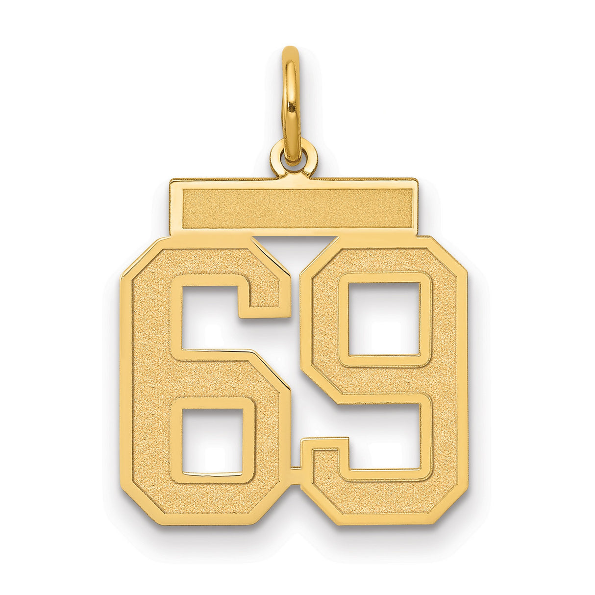 Medium Satin Number 69 Charm Pendant in Real 14k Yellow Gold