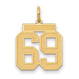 Medium Satin Number 69 Charm Pendant in Real 14k Yellow Gold