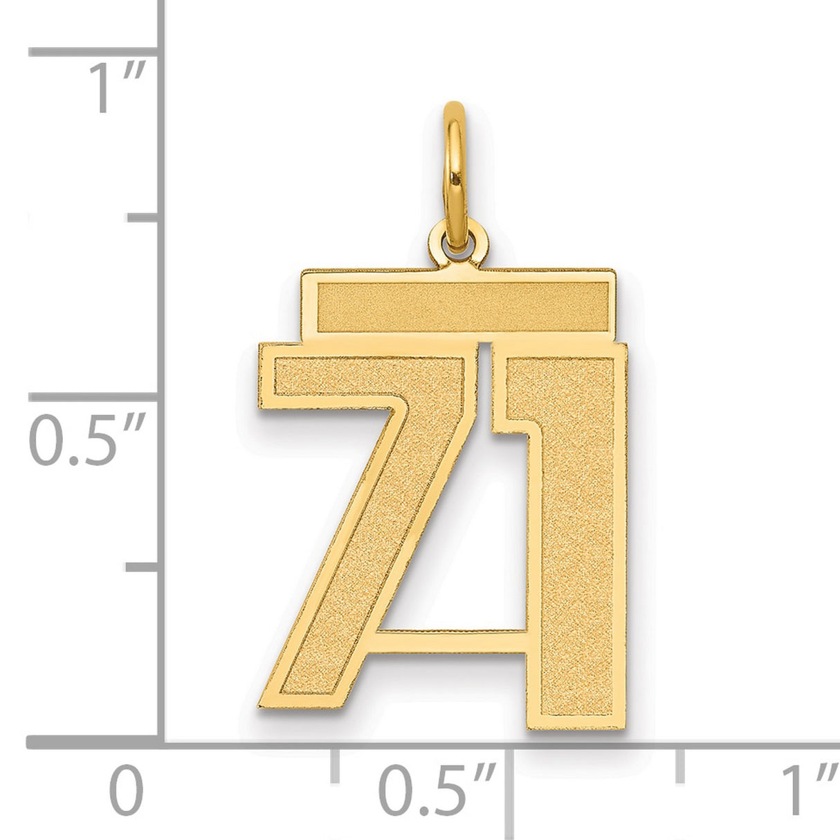 Medium Satin Number 71 Charm Pendant in Real 14k Yellow Gold