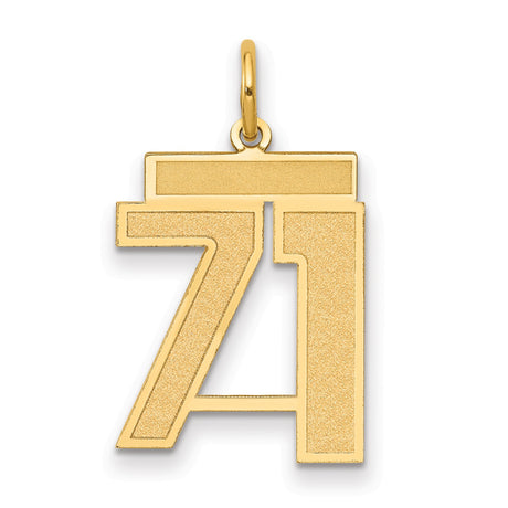 Medium Satin Number 71 Charm Pendant in Real 14k Yellow Gold