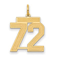 Medium Satin Number 72 Charm Pendant in Real 14k Yellow Gold