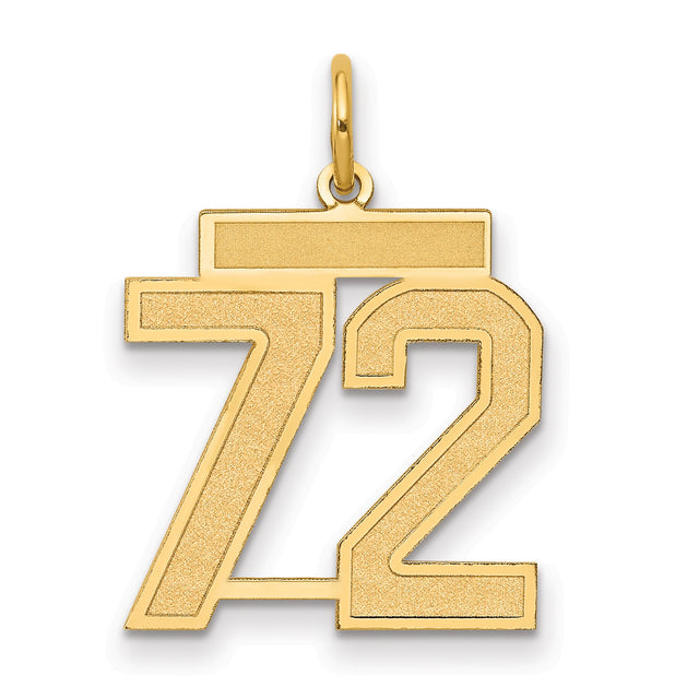 Medium Satin Number 72 Charm Pendant in Real 14k Yellow Gold
