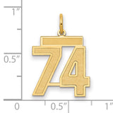 Medium Satin Number 74 Charm Pendant in Real 14k Yellow Gold