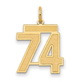 Medium Satin Number 74 Charm Pendant in Real 14k Yellow Gold