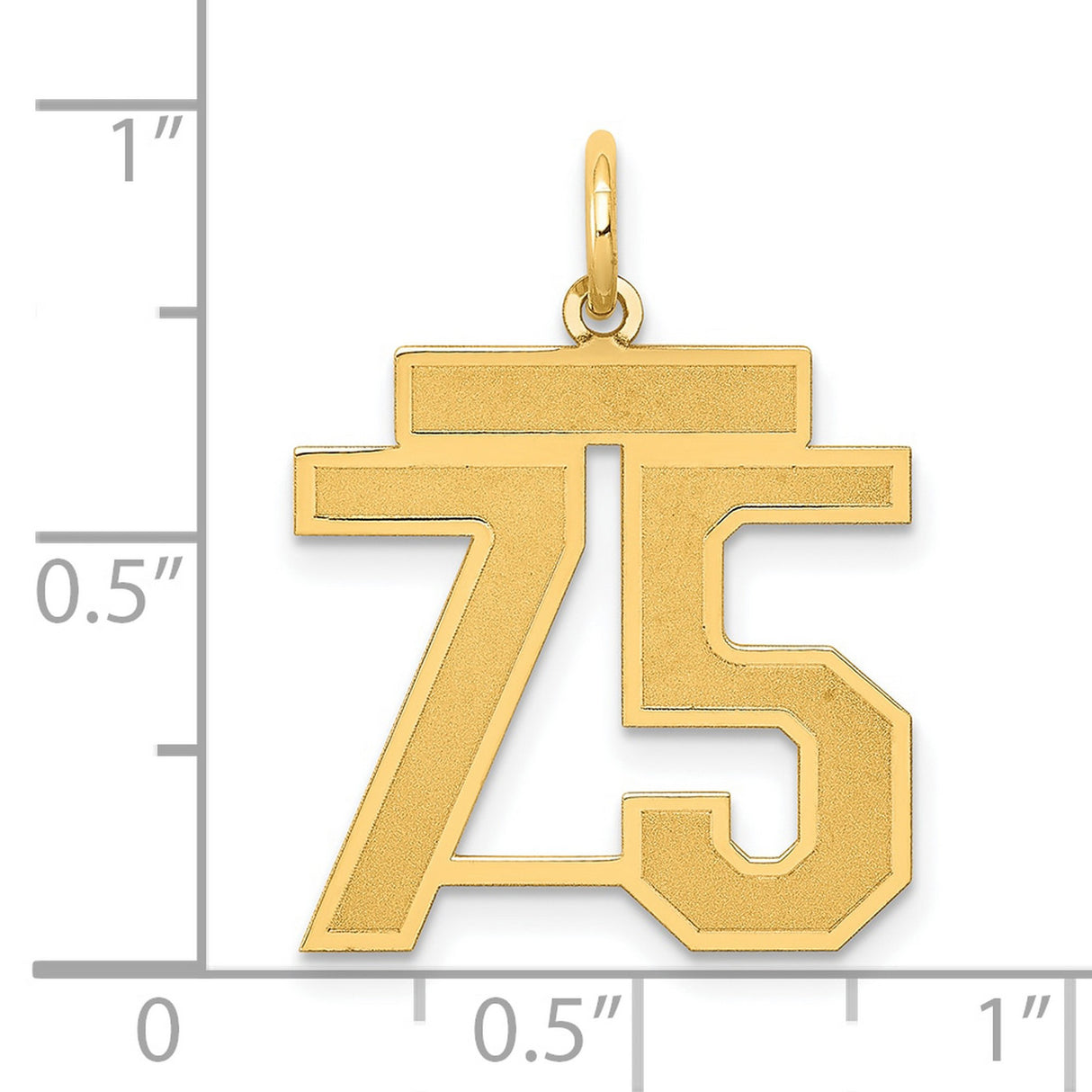 14k Yellow Gold Pendant with Number 75 Block Numerals, Satin Finish, Milestone Charm for Men