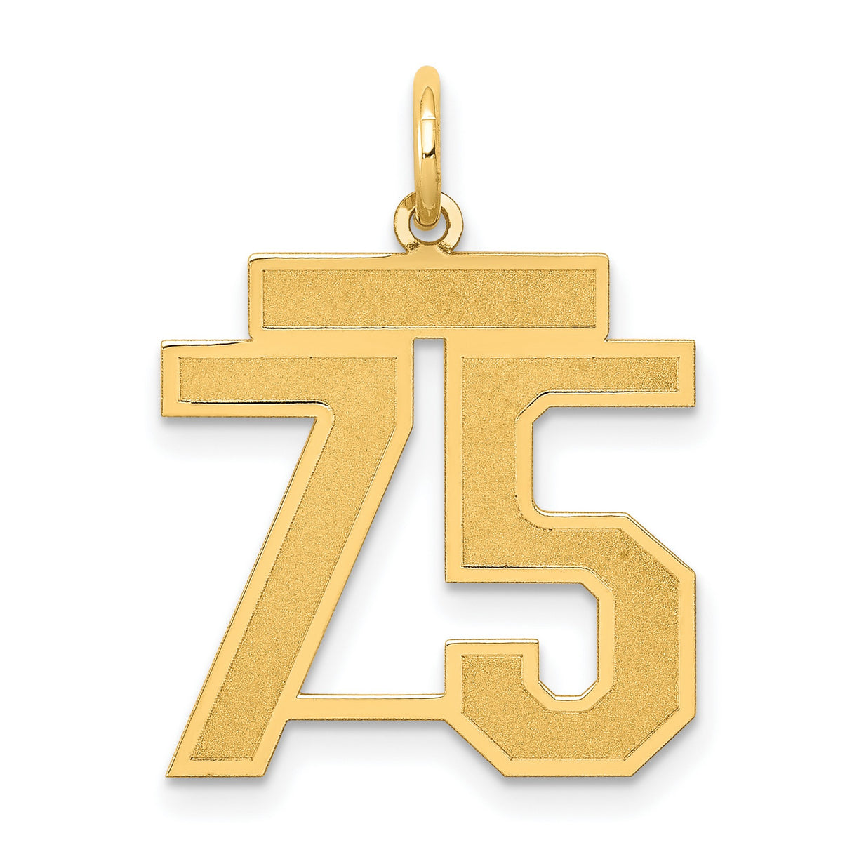 14k Yellow Gold Pendant with Number 75 Block Numerals, Satin Finish, Milestone Charm for Men