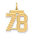 Medium Satin Number 78 Charm Pendant in Real 14k Yellow Gold