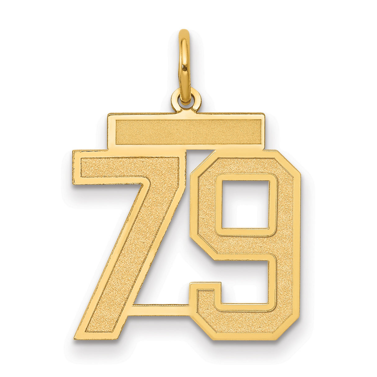 Medium Satin Number 79 Charm Pendant in Real 14k Yellow Gold