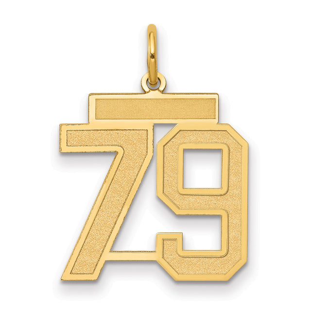 Medium Satin Number 79 Charm Pendant in Real 14k Yellow Gold