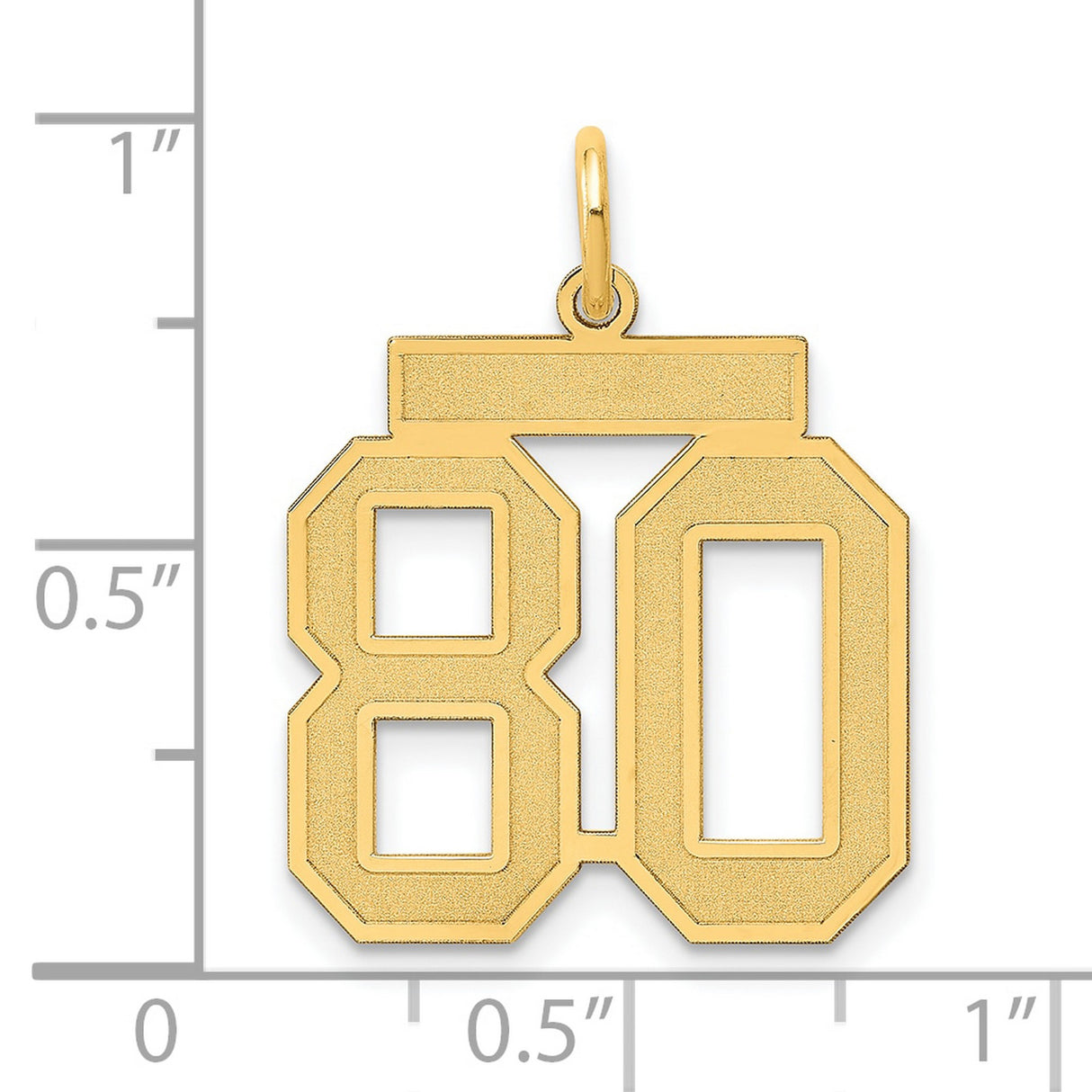 Medium Satin Number 80 Charm Pendant in Real 14k Yellow Gold