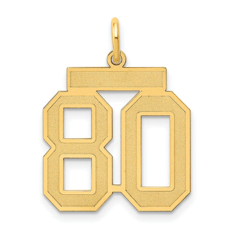 Medium Satin Number 80 Charm Pendant in Real 14k Yellow Gold