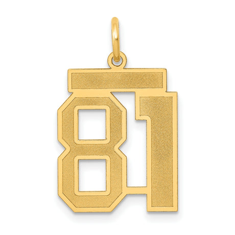 Medium Satin Number 81 Charm Pendant in Real 14k Yellow Gold