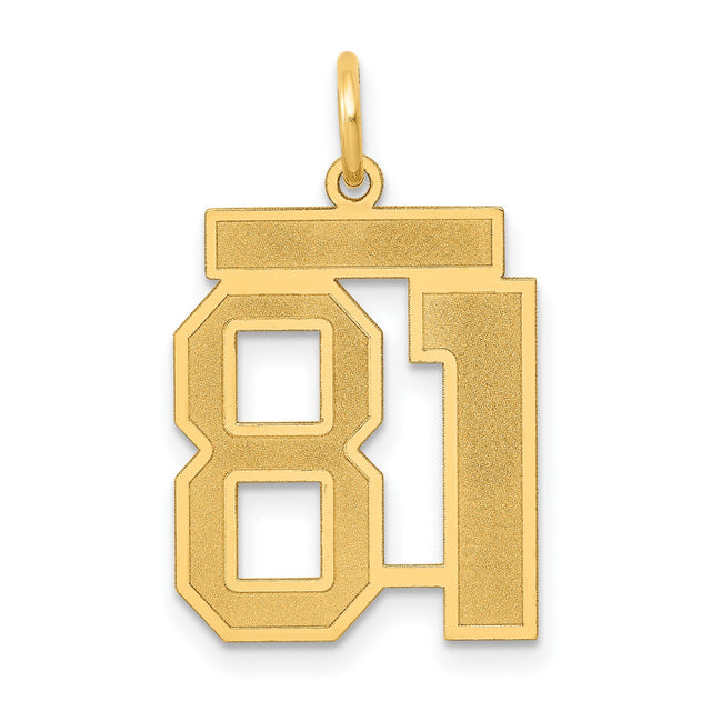 Medium Satin Number 81 Charm Pendant in Real 14k Yellow Gold