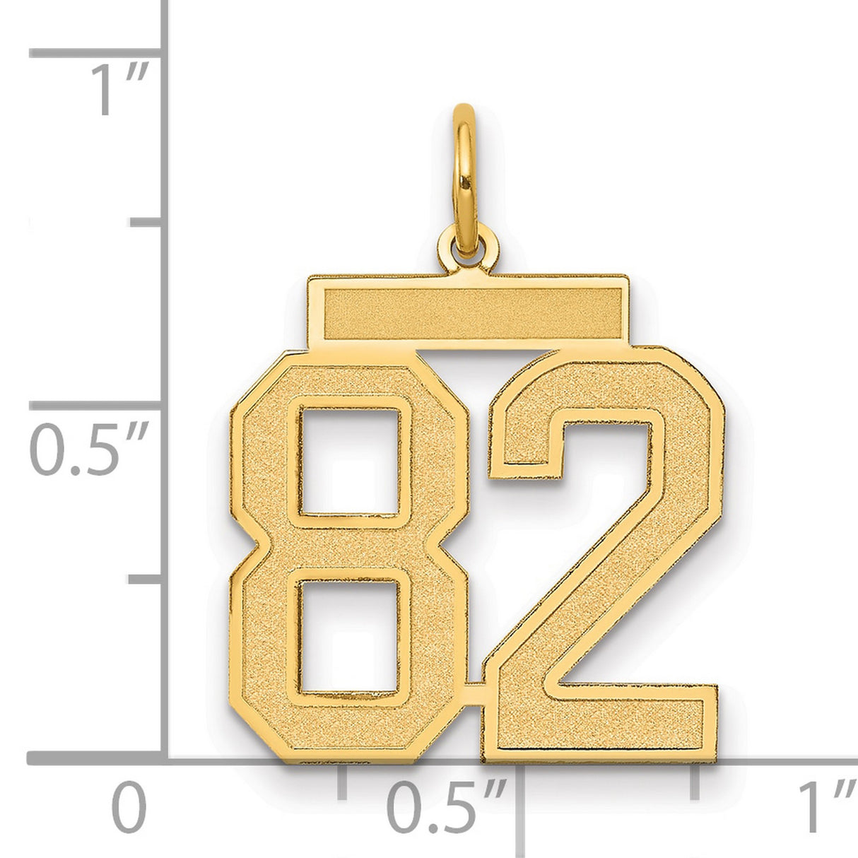 Medium Satin Number 82 Charm Pendant in Real 14k Yellow Gold