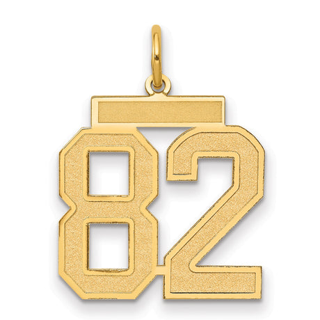 Medium Satin Number 82 Charm Pendant in Real 14k Yellow Gold