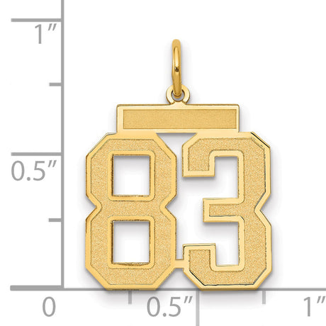 Medium Satin Number 83 Charm Pendant in Real 14k Yellow Gold