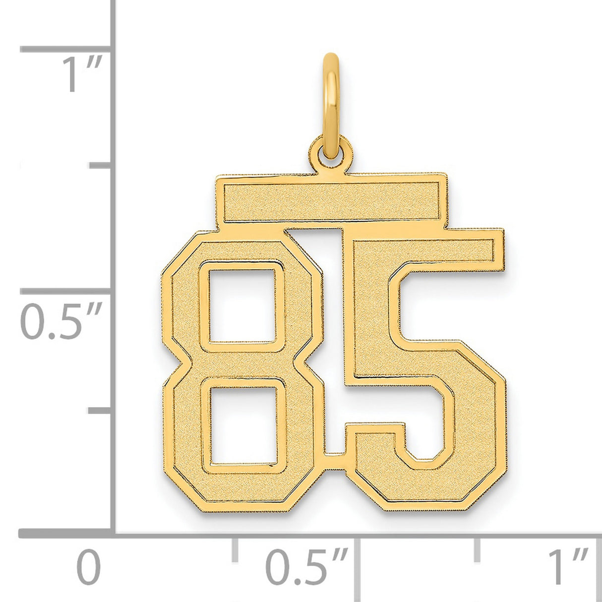 Medium Satin Number 85 Charm Pendant in Real 14k Yellow Gold