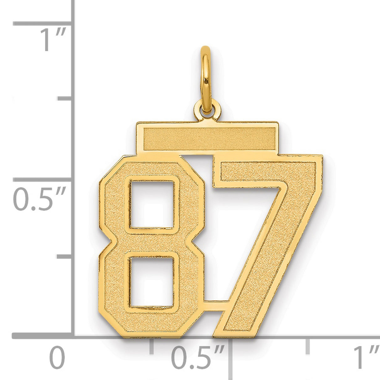 Medium Satin Number 87 Charm Pendant in Real 14k Yellow Gold