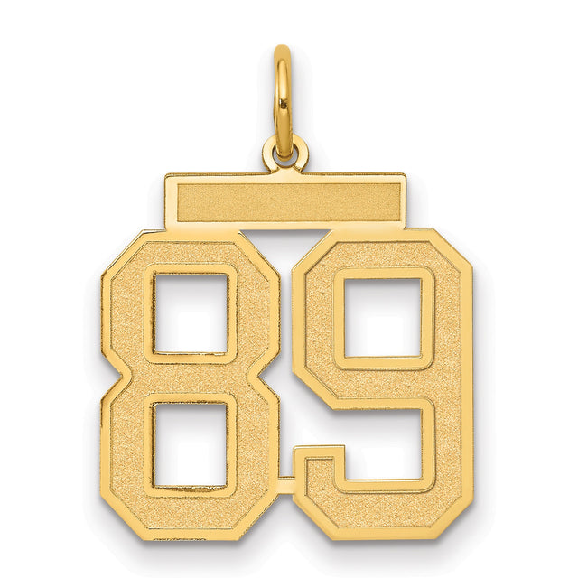Medium Satin Number 89 Charm Pendant in Real 14k Yellow Gold