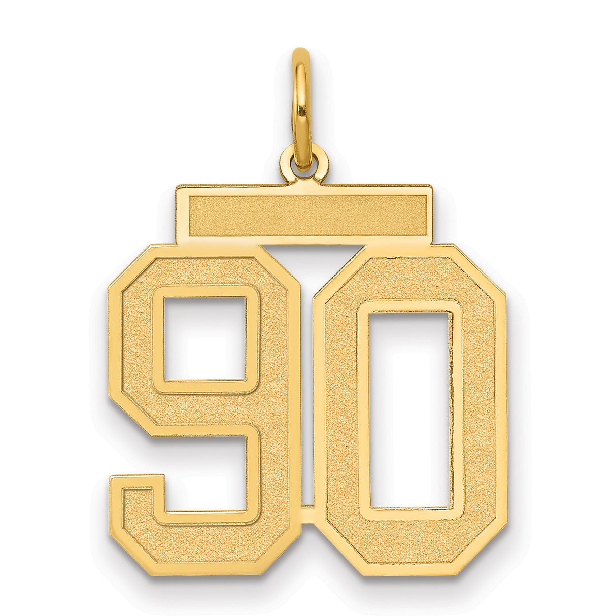 Medium Satin Number 90 Charm Pendant in Real 14k Yellow Gold