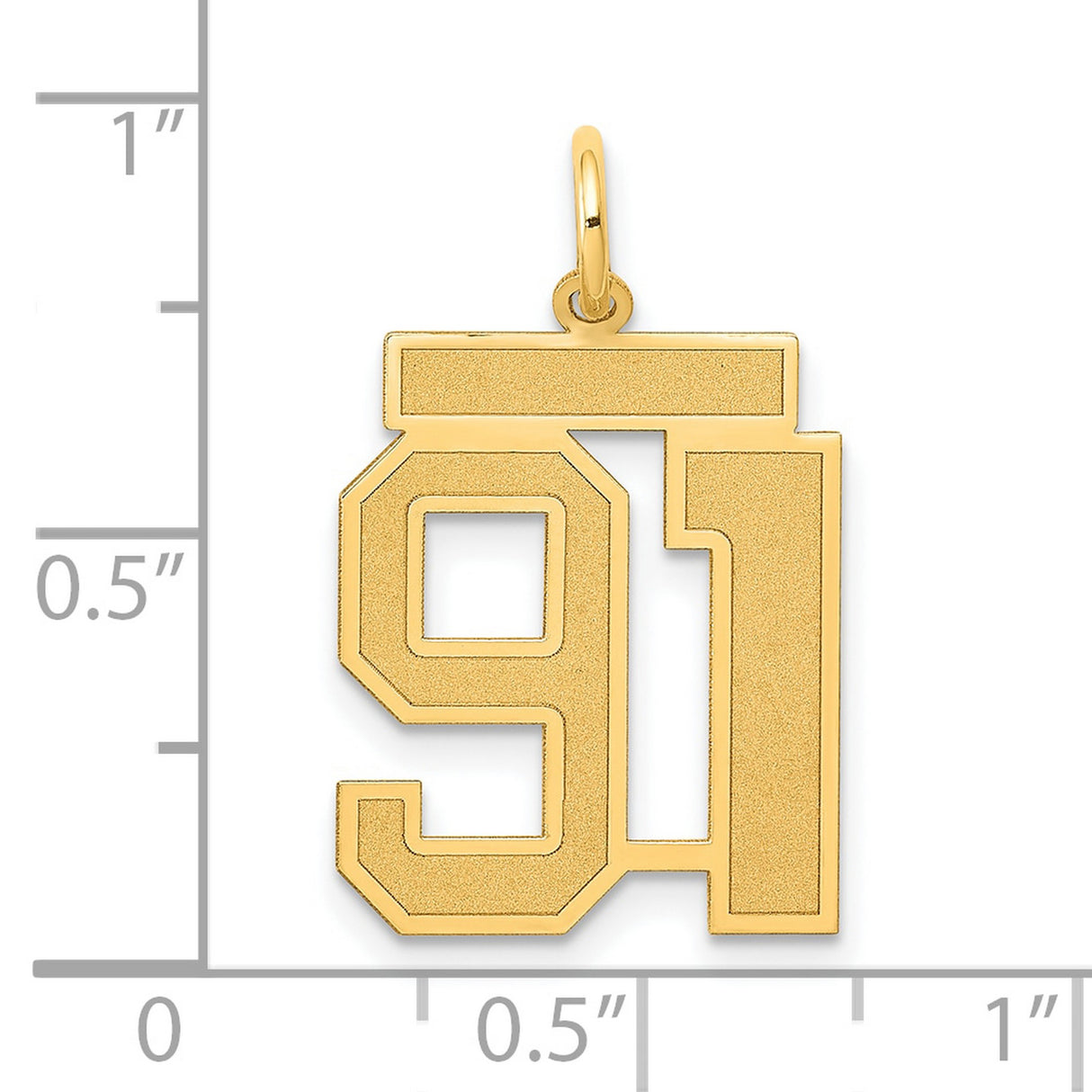 Medium Satin Number 91 Charm Pendant in Real 14k Yellow Gold