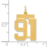Medium Satin Number 91 Charm Pendant in Real 14k Yellow Gold