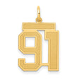 Medium Satin Number 91 Charm Pendant in Real 14k Yellow Gold