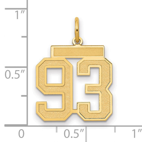 Medium Satin Number 93 Charm Pendant in Real 14k Yellow Gold
