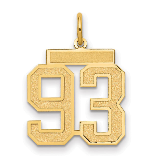 Medium Satin Number 93 Charm Pendant in Real 14k Yellow Gold
