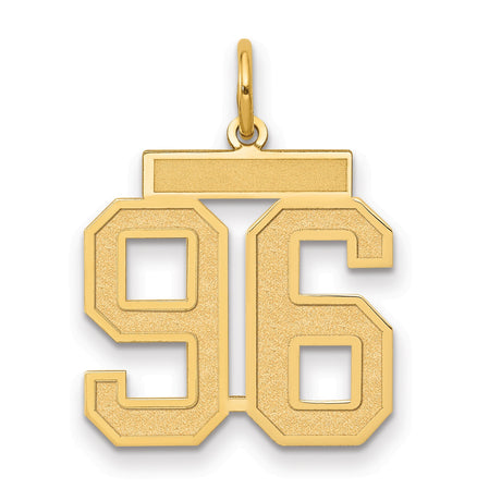 Medium Satin Number 96 Charm Pendant in Real 14k Yellow Gold