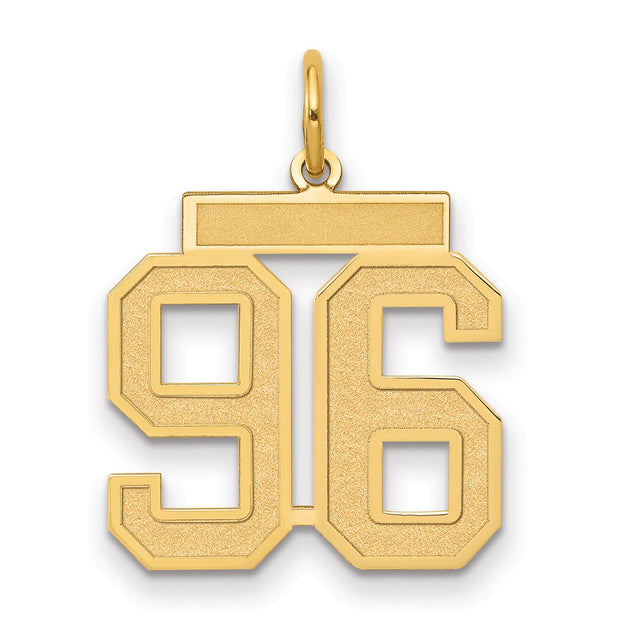 Medium Satin Number 96 Charm Pendant in Real 14k Yellow Gold