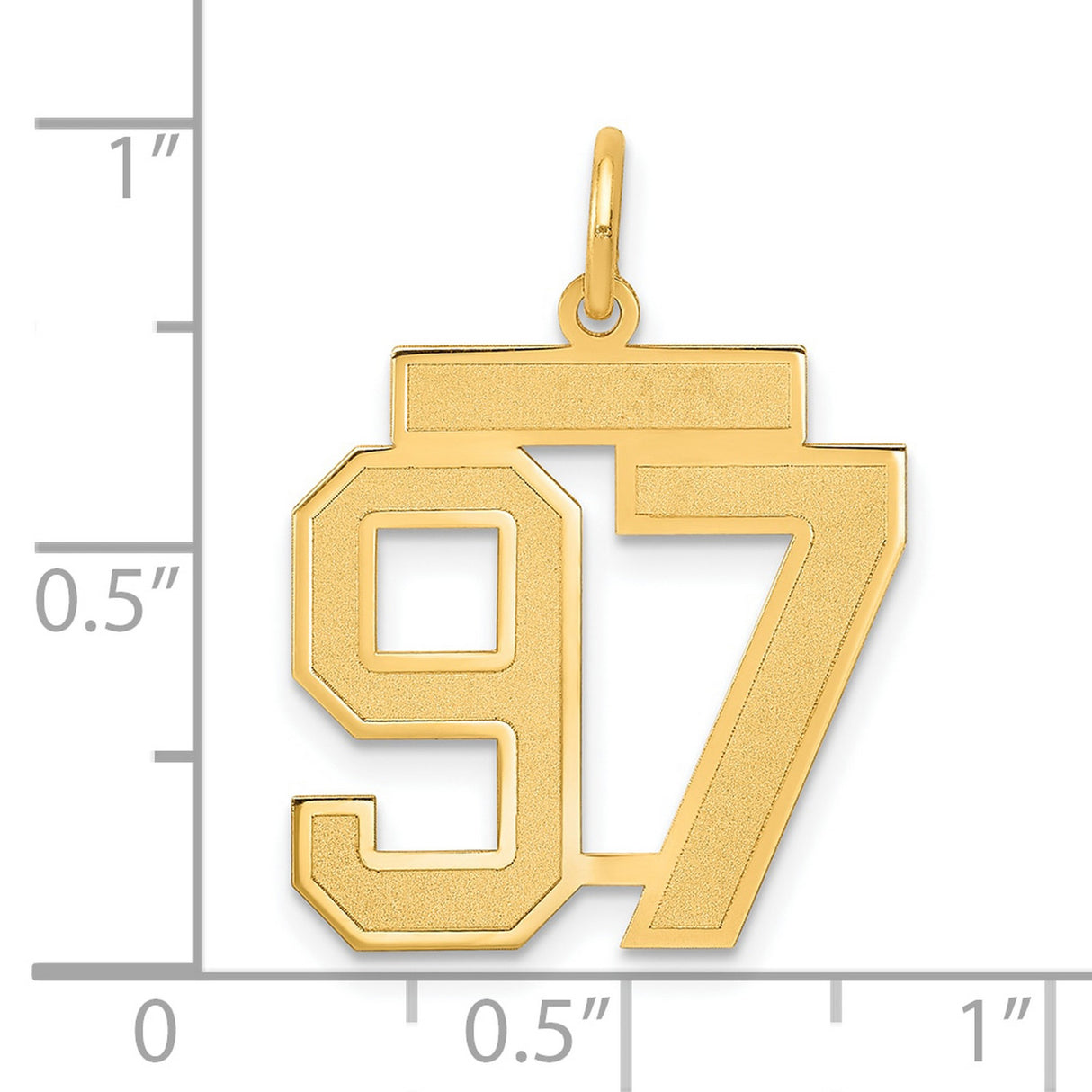 Medium Satin Number 97 Charm Pendant in Real 14k Yellow Gold