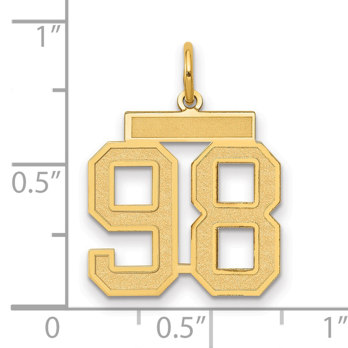 Medium Satin Number 98 Charm Pendant in Real 14k Yellow Gold
