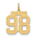 Medium Satin Number 98 Charm Pendant in Real 14k Yellow Gold