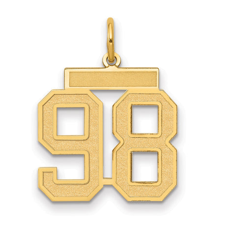Medium Satin Number 98 Charm Pendant in Real 14k Yellow Gold
