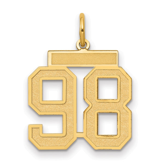 Medium Satin Number 98 Charm Pendant in Real 14k Yellow Gold
