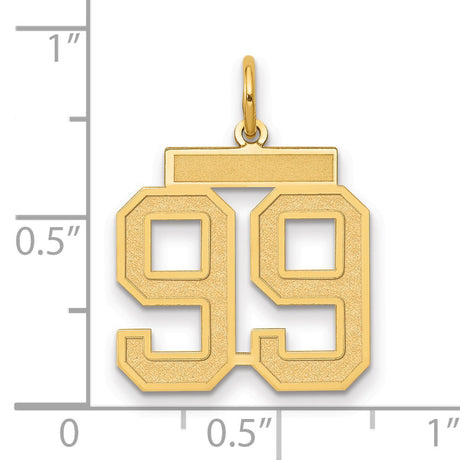 Medium Satin Number 99 Charm Pendant in Real 14k Yellow Gold