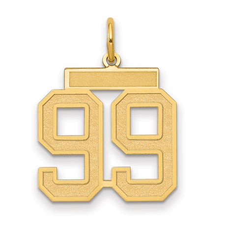 Medium Satin Number 99 Charm Pendant in Real 14k Yellow Gold