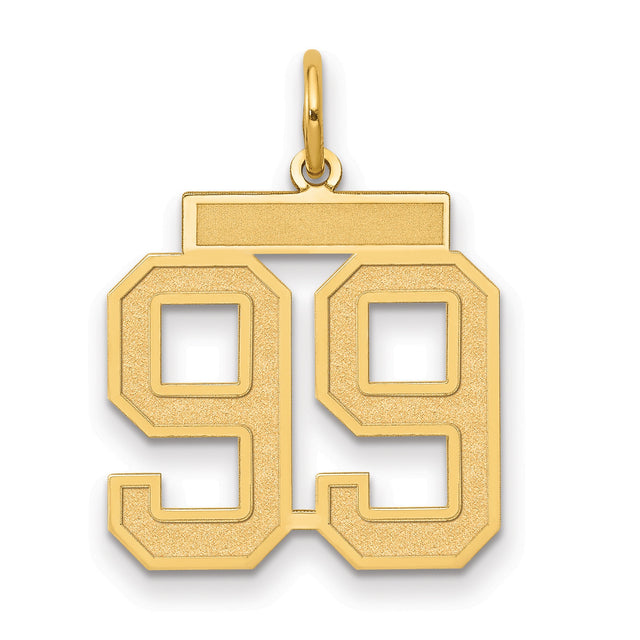 Medium Satin Number 99 Charm Pendant in Real 14k Yellow Gold