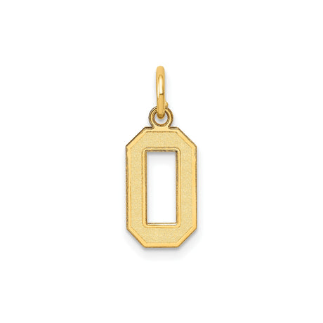 14k Yellow Gold Number 0 Pendant Charm, Octagonal Textured Satin Finish, Unisex Numerology Design