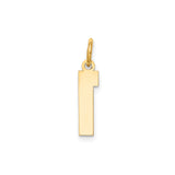 14k Yellow Gold Number One Pendant Charm, Polished Block Numeral Design, Unisex Minimalist Jewelry
