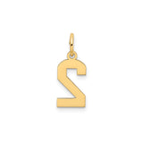 14k Yellow Gold Number 2 Pendant Charm, Polished Textured Finish, Unisex Jewelry