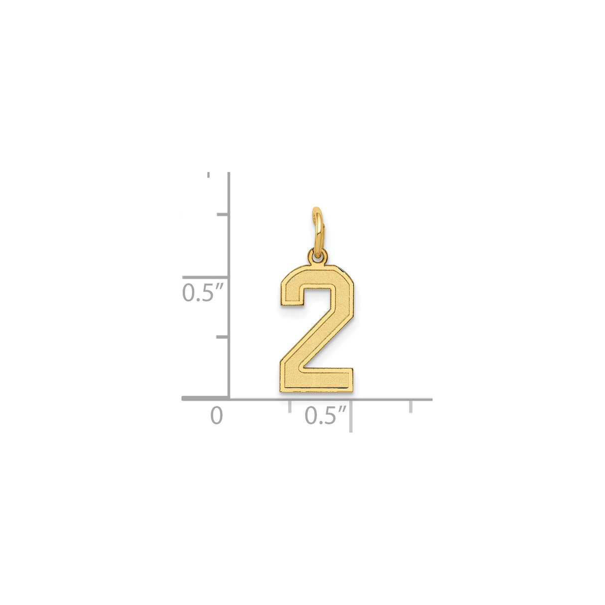14k Yellow Gold Number 2 Pendant Charm, Polished Textured Finish, Unisex Jewelry