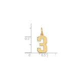 14k Yellow Gold Number 3 Pendant, Bold Block Style Satin Finish Charm, Unisex Jewelry