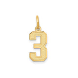 14k Yellow Gold Number 3 Pendant, Bold Block Style Satin Finish Charm, Unisex Jewelry