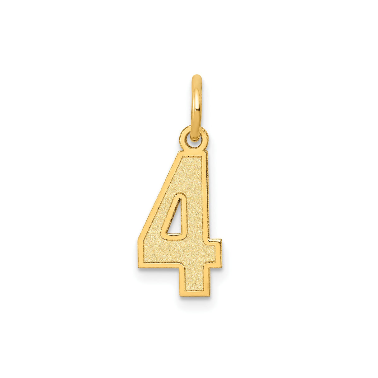 14k Yellow Gold Number 4 Pendant, Textured and Polished Numeric Charm