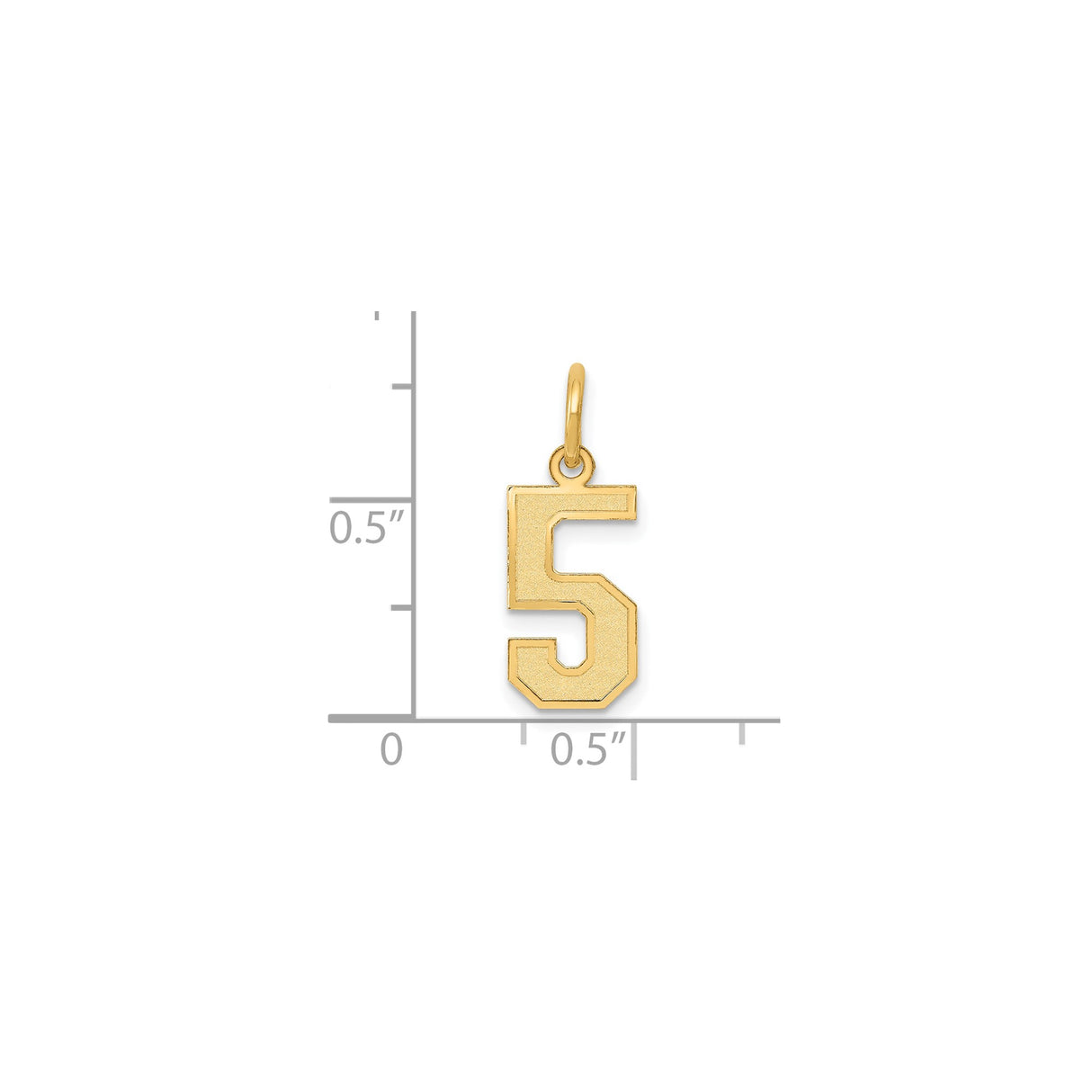 14k Yellow Gold Number 5 Pendant Charm, Bold Block Style, Satin Finish, Unisex Jewelry